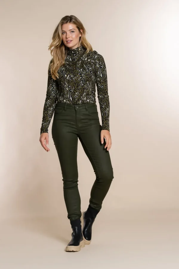 Vrouwen Geisha Fashion Geisha Tricot Top Leopard Print 22526-60 Olive